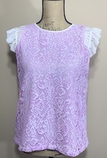 Labor Day SALE Womens Small LOFT Dyed Pink Short Sleeve Blouse Lace Nylon Top picture