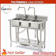 Freestanding 3-Compartment Stainless Steel Kitchen Utility Sink, Includes Fauce picture