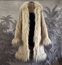 Amazing Vintage British Afghan Coat Faux Suede Patchwork Penny Lane Boho Y2K 70s picture