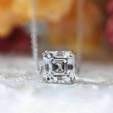 14K White Gold 2.00CT Asscher Cut Lab Created Diamond Unisex Pendant (No Chain) picture