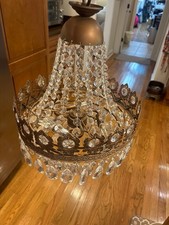 Acrylic French Empire Style Crystal Crown Basket Chandelier Pendant Bronze  Read picture