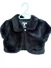 Tahari Girl Black Faux Fur Bolero Shrug Size 6 picture