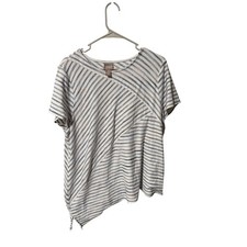 Chicos Size 3 XL Blue Pink Striped Asymmetrical Hem Short Sleeve Top picture