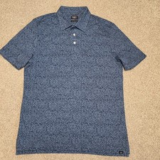 Faherty Reserve Movement Polo Mens M Blue Floral Leaf Print Performance Stretch picture
