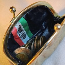 Vintage Italian Leather Gold Coin Purse  &  Early 1900s Coins picture