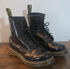 Dr. Martens 1460 Black Patent Leather Combat Boots Size 8 Mens Classic Goth Emo picture