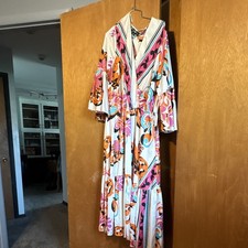 Ashley Stewart Plus Size 22 Multicolor Paisley V-Neck 3/4 Sleeve Belted Dress picture