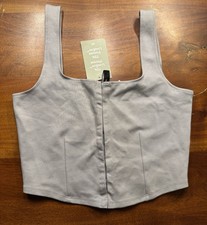 H&M Divided Grey Corset Crop Top Size S Hook and Eye Square Neck Stretch - NWT picture