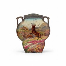 Antique John Buchanan Glasgow Tin Urn Vase Shape Scottish Stag Dutch Scene 9.75H picture