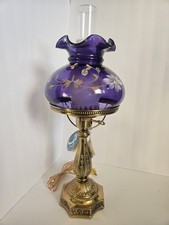 Fenton Royal Purple Table Lamp Limited Edition Floral Hand Painted Signed #169 picture