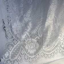 Vtg Traditional Lg Lace Tablecloth 60”x100” Banquet Florals Scallops Holidays picture