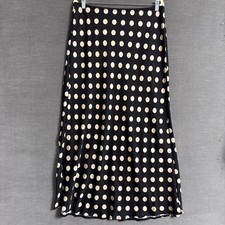 New Day Skirt L Black Cream Polka Dot Satin Maxi Slip Pull On Boho Chic Modern picture