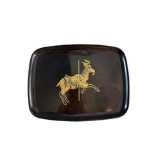 Vintage Couroc Monterey Carousel Goat Tray Shirley Holt MCM Inlaid Black picture