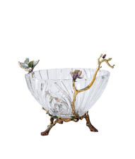 RORO 12 inch Vintage Crystal Centerpiece, Fruit Serving Bowl with Enamel Flowers picture