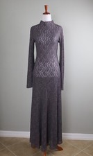 ZARA NWT Sheer Stretch Mesh Lace Purple Mock Neck Maxi Dress Size Medium picture