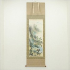Japanese Hanging Scroll Sensui Landscape Silk Art, Very Good Condition picture