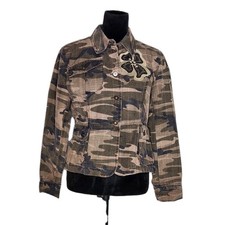 Nwot Motivi Y2K Camo Plaid Embroidered Flower Short Jacket Size 10 Grunge picture