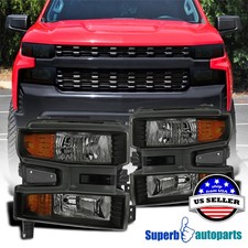 For 2019-2021 Chevy Silverado 1500 Black Smoke Halogen Headlights Lamp L+R 19-21 picture