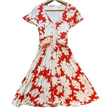 MAEVE ANTHROPOLOGIE SX ORANGE IVORY FLORAL PRINT FIT & FLARE DRESS picture