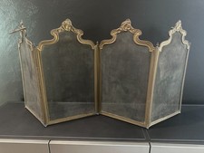 Ornate Vintage Brass Fireplace Screen 4 Panel Folding Victorian Style picture