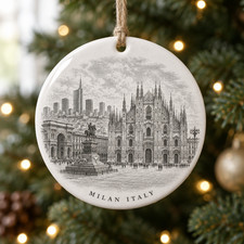 Milan Italy Christmas Ornament Delft Ceramic City Souvenir Travel 3 Inch picture