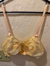RARE vintage 1920s 30s Peach Pink Satin Lace Bra Antique Lingerie Bralette S/M picture