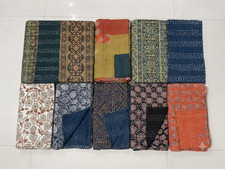 Indian Cotton Vintage Hand Block Print Kantha Handmade Quilt Bedspread Blanket picture
