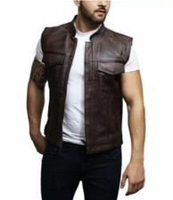 SOA Men's Leather Vest Anarchy Motorcycle Biker Club Concealed Carry Outlaws picture