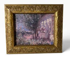Framed Impressionist Garden Terrace Landscape Painting picture