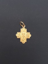 Miniature 14K Yellow Gold Solid Reversible Catholic Four-Way Medal Pendant picture