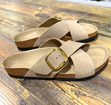 Birkenstock Women's Beige Leather Slide Sandals Adjustable Buckle EU 40 US 9 picture