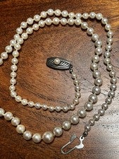 Vintage Mikimoto Sterling Silver Pearl Graduated Beaded Strand Necklace 3-6.5mm picture