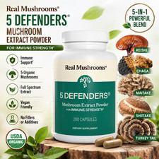 Real Mushrooms 5 Defenders Organic Mushroom Blend Reishi Chaga 200 Capsules picture