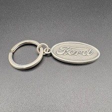 Vintage Ford Oval Logo Keychain Pewter Metal Used Auto Collectible picture