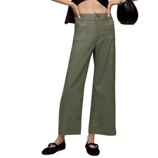 Maeve by Anthropologie The Colette Wide-Leg Cropped Pants Olive Green Size 28 picture