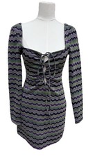ZARA Metallic Knit Dress Women Small Green Purple Open Back Long Sleeve Bodycon picture