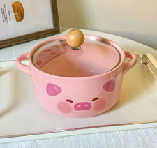 Korean Style Ceramic Casserole w/ Lid 15cm 0.8 qt Round Double Handle picture