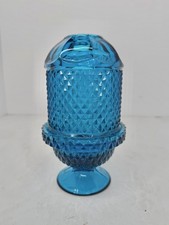 Vintage MCM Viking Glass Diamond Point Fairy Lamp In Bluenique Stunning picture