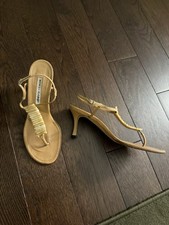 Vintage Manolo Blahnik Heel Sandal Tan with Stones 37 1/2 picture