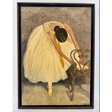 Vintage 1982 Original Oil Painting Ballerina Ballet Dancer Signed Paula Framed picture