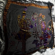 Vintage Chico's Duette Velvet Art Nouveau Floral Shawl Scarf - One Size NEW picture