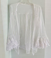 Vintage Frederick's of Hollywood White Sheer Lace Trim Kimono Robe SZ L Late 80s picture