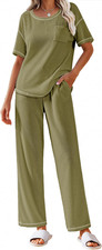 Ekouaer 2 Piece Summer Waffle Knit Lounge Sets For Women Large top and pants picture