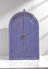 Hand Crafted Wooden Arch Shaped Wall Décor Window Frame Mirror Bright Purple picture