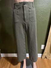 Anthropologie Maeve Colette Pants Size 30 Olive Green Wide Leg Crop 26” picture