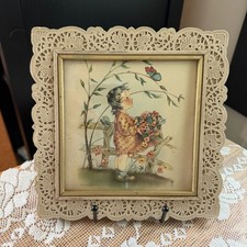 Vintage 1940'S Venice Lace Framed Marion Bradford Burgess Lithograph Print 8” picture