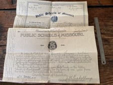 Vintage 1908 1909 Missouri Teacher Certificates Caldwell County School Pair picture