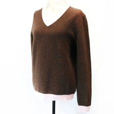 Bergdorf Goodman Women's Brown 100% Merino Wool V-Neck Sweater Size 50 Large picture