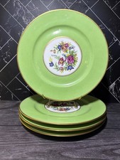 (4) Antique Bernardaud Limoges France Plate Green Border Floral Bouquet 10