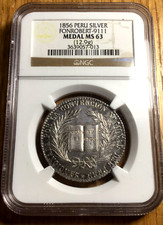 1856 Peru Constitutional Convention medal NGC MS 63 silver Lima 4 reales Liberty picture